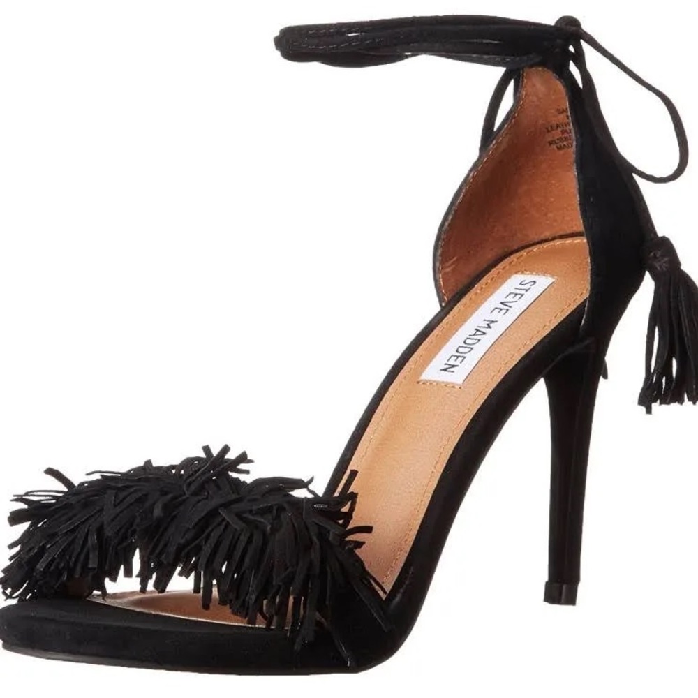 Steve Madden Sassey fringe lace up black heels size 7